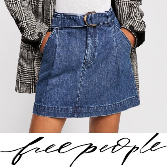 Free People Dresses & Skirts - Free People Jade Belted Denim Skirt Blue Mini Size 29 New